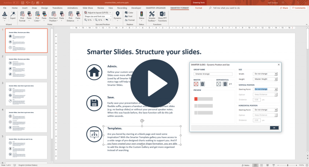 Position objects depending on each other in PowerPoint with Smarter Slides