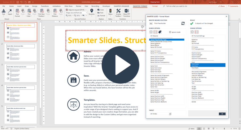 Align layout and format automatically in PowerPoint with Smarter Slides