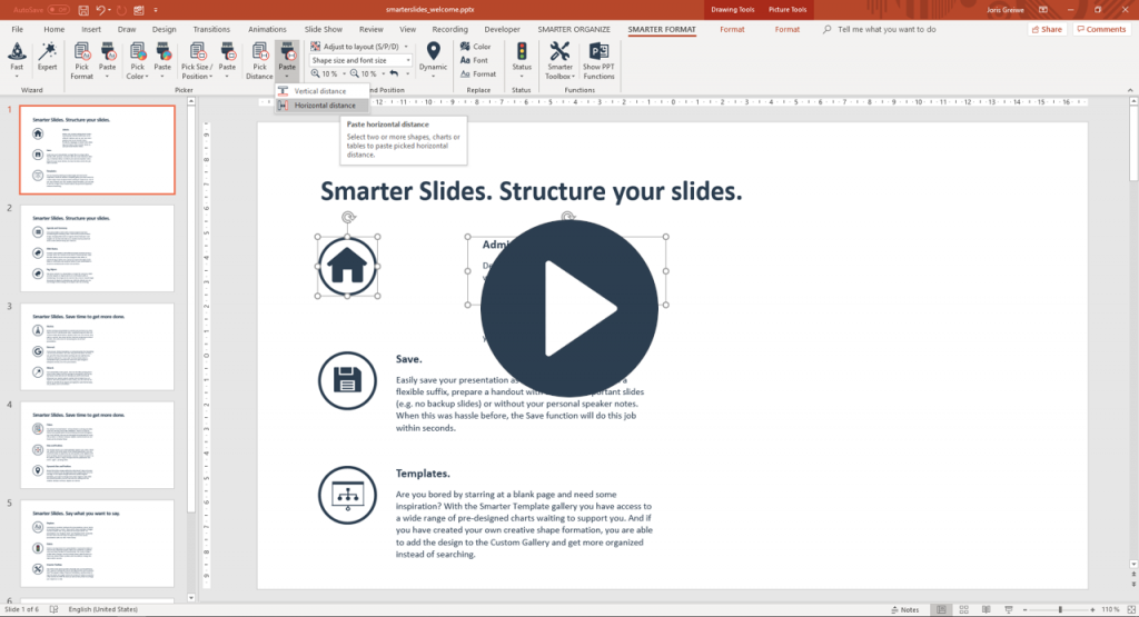Copy distance between two objects in PowerPoint with Smarter Slides