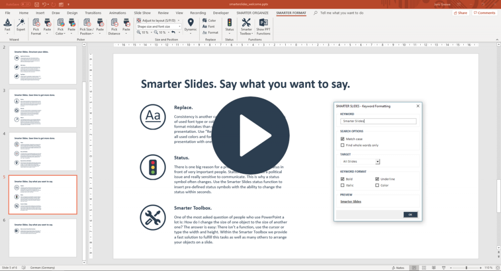 Highlight a keyword in PowerPoint presentation with Smarter Slides