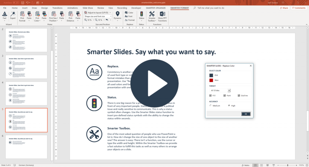 Replace color in PowerPoint with Smarter Slides